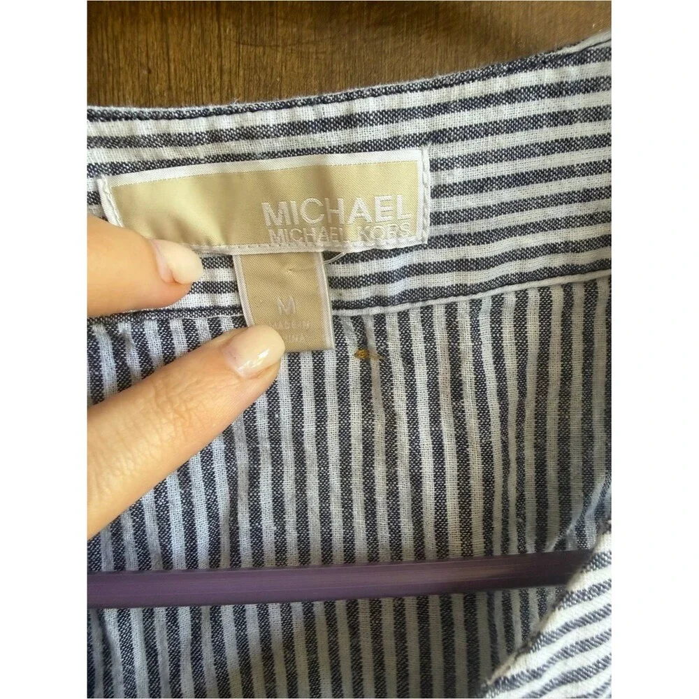 Michael Kors Navy and White Striped tie Top